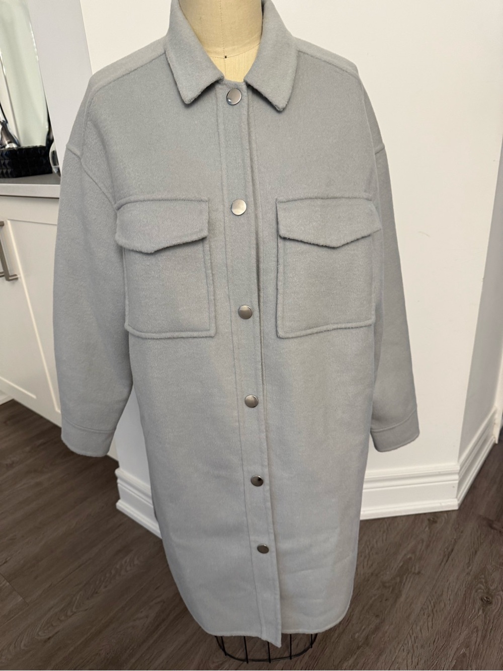 Rails Light Green Gray Snap-Front Wool Trench Coat